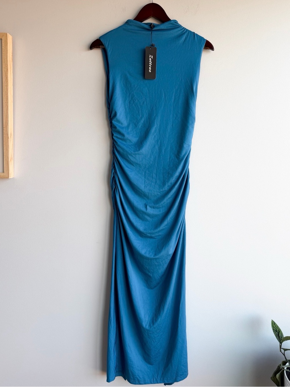 NWT Zattcas Womens Sexy Ruched Bodycon Dress Mock Neck Sleeveless Back